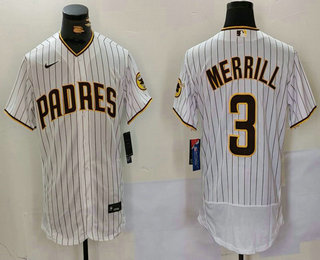 Men's San Diego Padres #3 Jackson Merrill White Flex Base Stitched Jersey