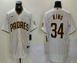 Men's San Diego Padres #34 Michael King White Team Logo Stitched Cool Base Nike Jersey