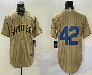 Men's San Diego Padres #42 Jackie Robinson  Khaki Cool Base Stitched Baseball Jersey