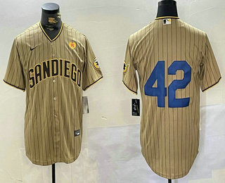 Men's San Diego Padres #42 Jackie Robinson  Khaki With PS Patch Cool Base Stitched Baseball Jersey