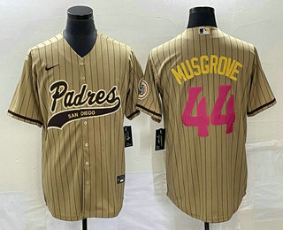 Men's San Diego Padres #44 Joe Musgrove Tan Pinstripe 2023 City Connect Cool Base Stitched Jersey 11