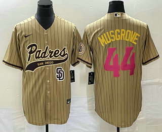 Men's San Diego Padres #44 Joe Musgrove Tan Pinstripe 2023 City Connect Cool Base Stitched Jersey 12