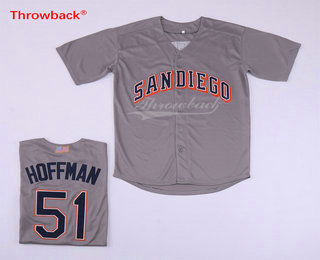 Men's San Diego Padres #51 Trevor Hoffman Grey Throwback Stitched MLB Mitchell & Ness Jersey