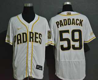 Men's San Diego Padres #59 Chris Paddack White With Gold Stitched MLB Flex Base Nike Jersey