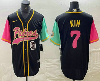 Men's San Diego Padres #7 Ha Seong Kim Black NEW 2023 City Connect Cool Base Stitched Jersey 01