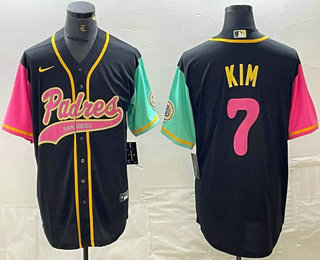 Men's San Diego Padres #7 Ha Seong Kim Black NEW 2023 City Connect Cool Base Stitched Jersey 02