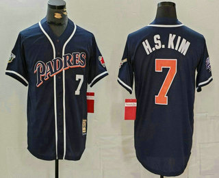 Men's San Diego Padres #7 Ha Seong Kim Navy Player Number Cooperstown Cool Base Jersey