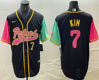 Men's San Diego Padres #7 Ha Seong Kim Number Black NEW 2023 City Connect Cool Base Stitched Jersey 01