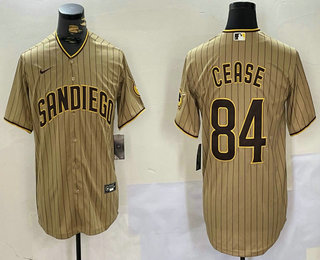 Men's San Diego Padres #84 Dylan Cease Khaki Team Logo Stitched Cool Base Nike Jersey