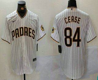 Men's San Diego Padres #84 Dylan Cease White Team Logo Stitched Cool Base Nike Jersey