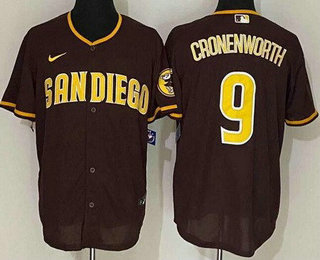 Men's San Diego Padres #9 Jake Cronenworth Brown Team Logo Stitched MLB Cool Base Nike Jersey