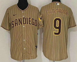 Men's San Diego Padres #9 Jake Cronenworth Grey Team Logo Stitched MLB Cool Base Nike Jersey