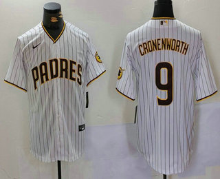 Men's San Diego Padres #9 Jake Cronenworth White Team Logo Stitched MLB Cool Base Nike Jersey