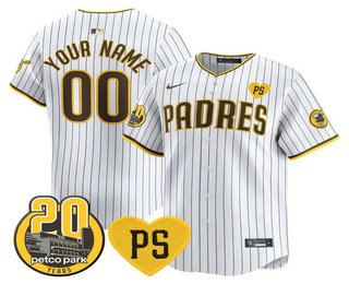 Men's San Diego Padres Active Player Custom White For Peter And Petco Park 20th Patch Limited Stitched Jersey