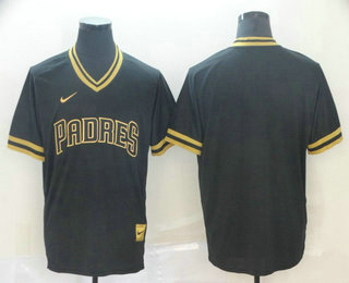 Men's San Diego Padres Blank Black Gold Nike Cooperstown Legend V Neck Jersey