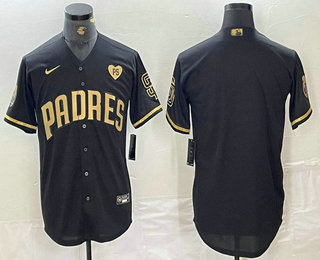 Men's San Diego Padres Blank Black Gold With Patch Cool Base Stitched Baseball Jersey