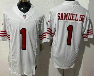 Men's San Francisco 49ers #1 Deebo Samuel Sr Limited White Throwback FUSE Vapor Jersey