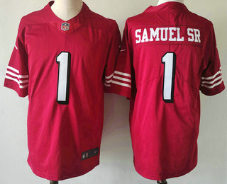 Men's San Francisco 49ers #1 Deebo Samuel Sr Red 2023 Color Rush Vapor Limited Jersey