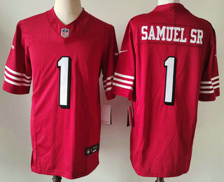 Men's San Francisco 49ers #1 Deebo Samuel Sr Red 2023 FUSE Color Rush Vapor Limited Jersey