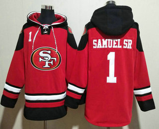 Men's San Francisco 49ers #1 Deebo Samuel Sr Red Ageless Must Have Lace Up Pullover Hoodie