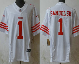 Men's San Francisco 49ers #1 Deebo Samuel Sr White 2023 FUSE Vapor Limited Stitched Jersey