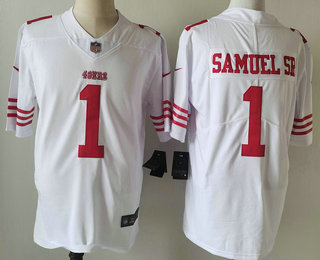 Men's San Francisco 49ers #1 Deebo Samuel Sr White 2024 Vapor Limited Stitched Jersey