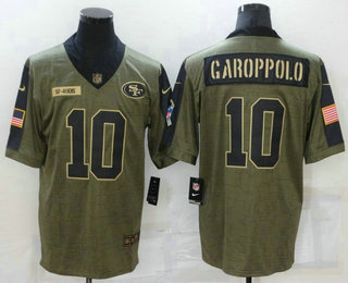 Men's San Francisco 49ers #10 Jimmy Garoppolo 2021 Olive Salute To Service Limited Stitched Jersey