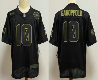 Men's San Francisco 49ers #10 Jimmy Garoppolo Black 2020 Salute To Service Stitched NFL Nike Limited Jersey