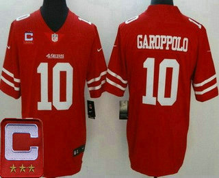 Men's San Francisco 49ers #10 Jimmy Garoppolo Limited Red Captain Patch Vapor Untouchable Jersey