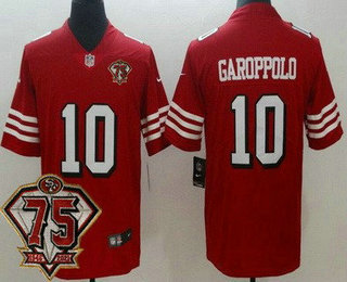 Men's San Francisco 49ers #10 Jimmy Garoppolo Red 75th 2021 Color Rush Vapor Untouchable Limited Jersey