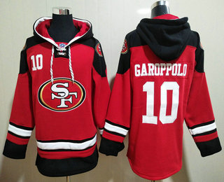 Men's San Francisco 49ers #10 Jimmy Garoppolo Red Ageless Must Have Lace Up Pullover Hoodie