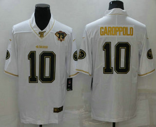 Men's San Francisco 49ers #10 Jimmy Garoppolo White 75th Patch Golden Edition Stitched NFL Nike Limited Jersey