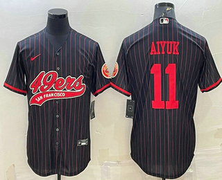 Men's San Francisco 49ers #11 Brandon Aiyuk Black Pinstripe With Patch Cool Base Stitched Baseball Jersey