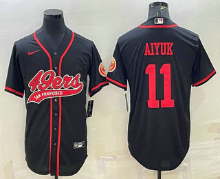 Men's San Francisco 49ers #11 Brandon Aiyuk Black With Patch Cool Base Stitched Baseball Jersey