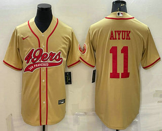 Men's San Francisco 49ers #11 Brandon Aiyuk Gold With Patch Cool Base Stitched Baseball Jersey