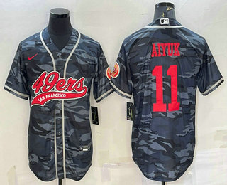 Men's San Francisco 49ers #11 Brandon Aiyuk Grey Camo With Patch Cool Base Stitched Baseball Jersey