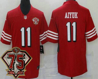 Men's San Francisco 49ers #11 Brandon Aiyuk Red 75th 2021 Color Rush Vapor Untouchable Limited Jersey