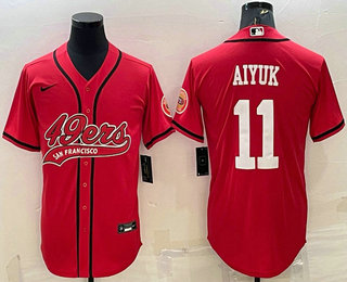 Men's San Francisco 49ers #11 Brandon Aiyuk Red With Patch Cool Base Stitched Baseball Jersey