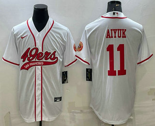 Men's San Francisco 49ers #11 Brandon Aiyuk White With Patch Cool Base Stitched Baseball Jersey