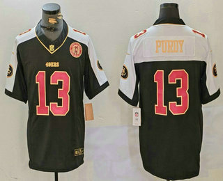 Men's San Francisco 49ers #13 Brock Purdy Balck Golden FUSE Team Patch Vapor Limited Stitched Jersey