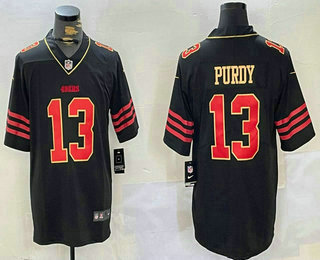 Men's San Francisco 49ers #13 Brock Purdy Black Golden Edition Stitched Nike Limited Jersey