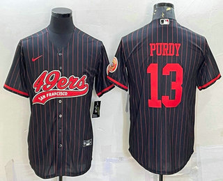 Men's San Francisco 49ers #13 Brock Purdy Black Pinstripe With Patch Cool Base Stitched Baseball Jersey