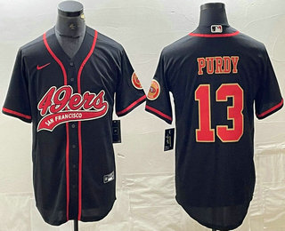 Men's San Francisco 49ers #13 Brock Purdy Black Red With Patch Cool Base Stitched Baseball Jersey