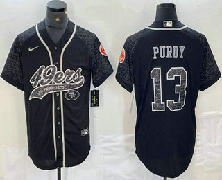 Men's San Francisco 49ers #13 Brock Purdy Black Reflective With Patch Cool Base Stitched Baseball Jersey