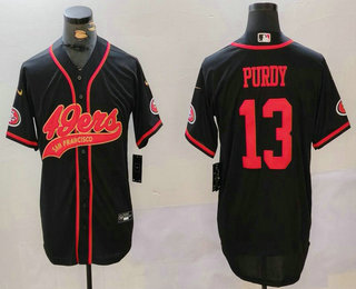 Men's San Francisco 49ers #13 Brock Purdy Black With Patch Cool Base Stitched Baseball Jersey