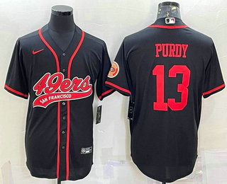 Men's San Francisco 49ers #13 Brock Purdy Black With Patch Cool Base Stitched Baseball Jersey