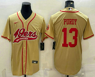 Men's San Francisco 49ers #13 Brock Purdy Gold With Patch Cool Base Stitched Baseball Jersey