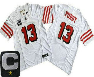 Men's San Francisco 49ers #13 Brock Purdy Limited White Alternate C Patch FUSE Vapor Jersey