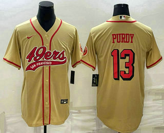 Men's San Francisco 49ers #13 Brock Purdy New Gold With Patch Cool Base Stitched Baseball Jersey