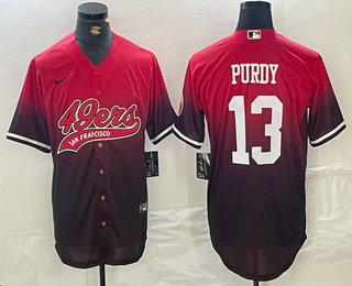 Men's San Francisco 49ers #13 Brock Purdy Red Black Stitched Baseball Jersey